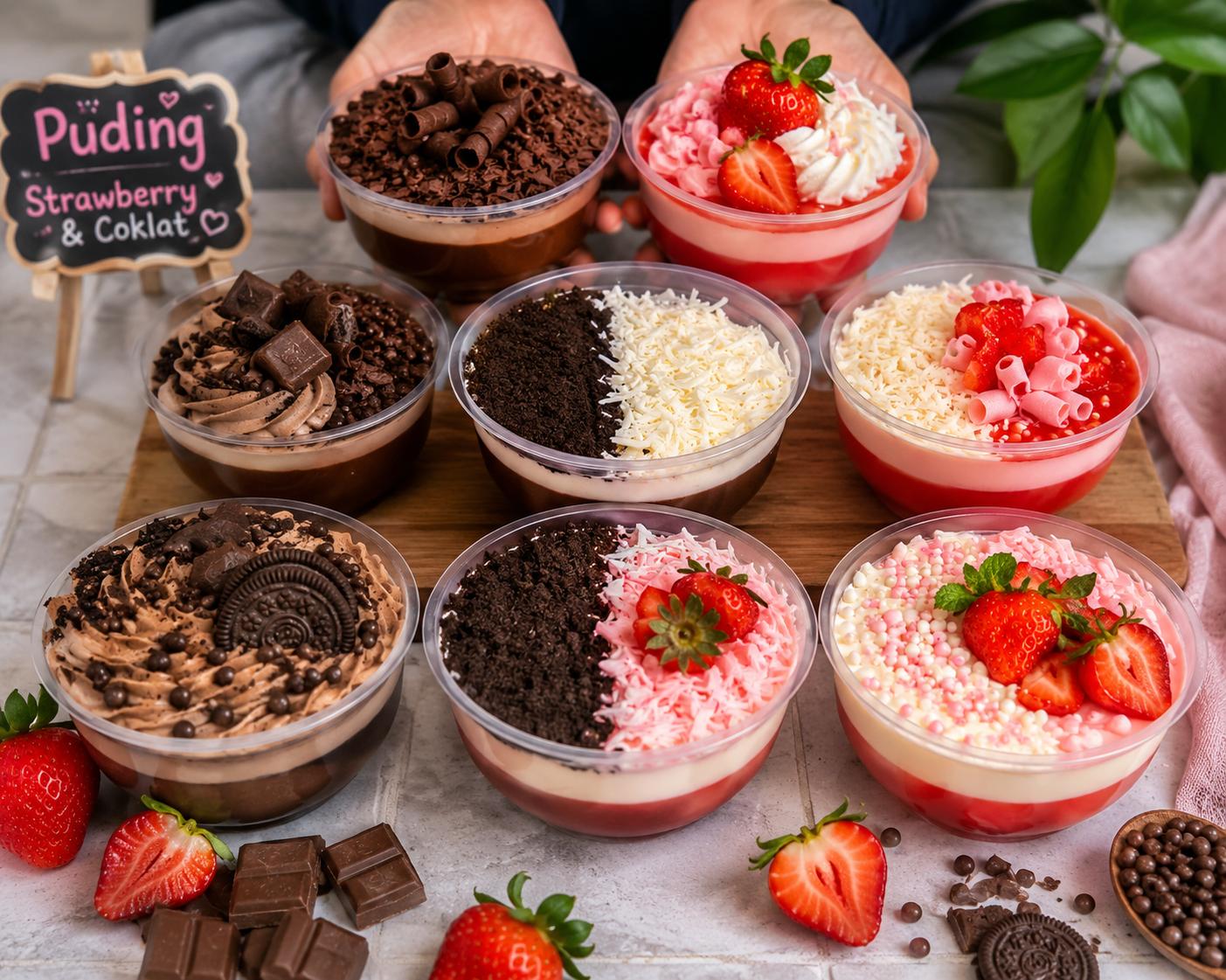 Puding stroberi coklat